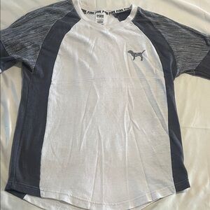 PINK Victoria's Secret White and Gray Raglan Shirt